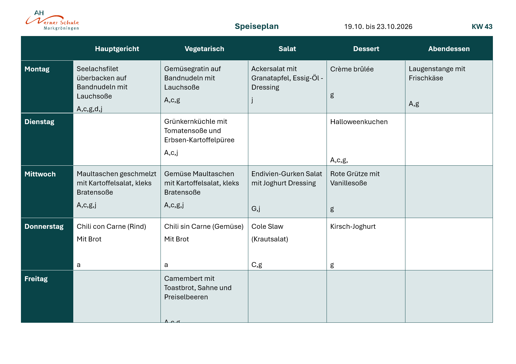 Speiseplan KW43